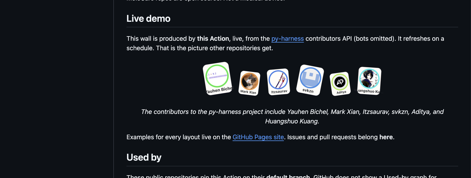 Live polaroid wall and model caption on the readme-contributors README